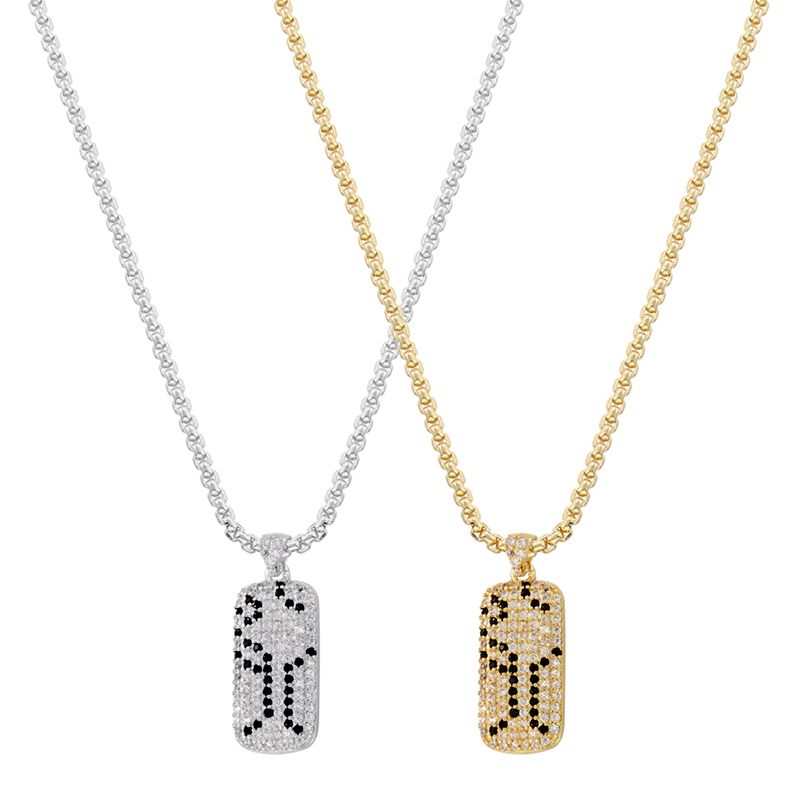 Copper Elegant Square Leopard Plating Inlay Zircon Pendant Necklace
