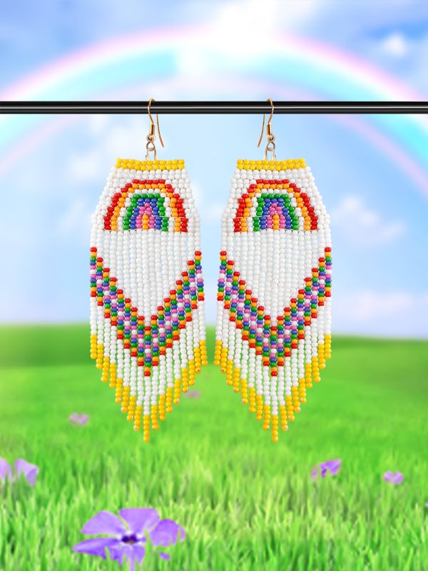 1 Pair Bohemian Pastoral Rainbow Beaded Handmade Seed Bead Ear Hook