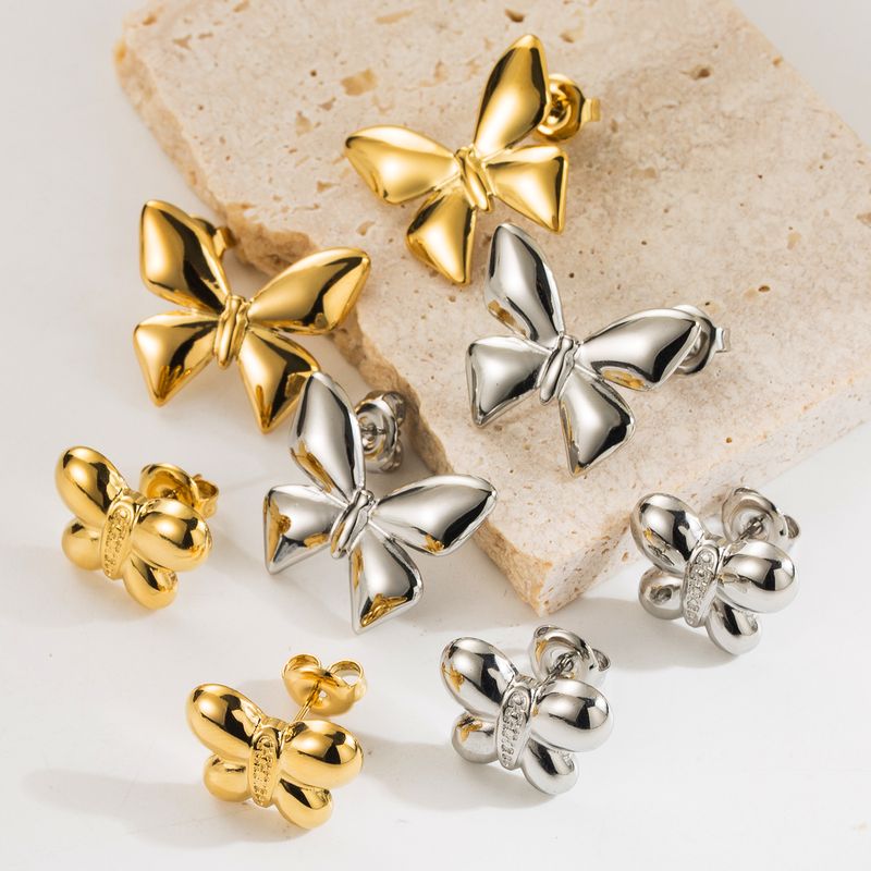 1 Pair Modern Style Simple Style Classic Style Bow Knot Plating Stainless Steel 14k Gold Plated Ear Studs