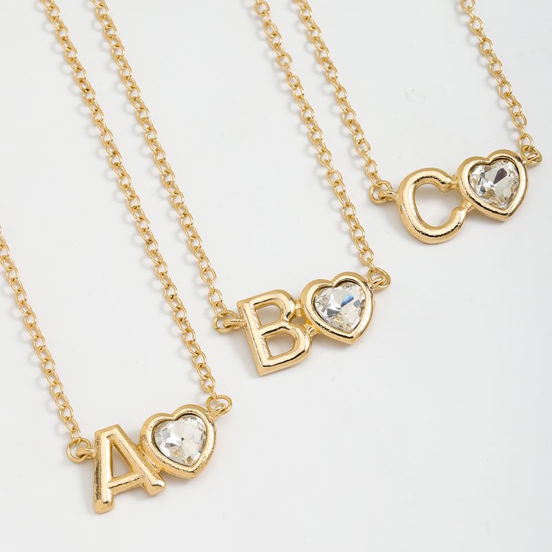 Vintage Style Simple Style Letter Heart Shape Alloy Plating Inlay Rhinestones Women's Pendant Necklace