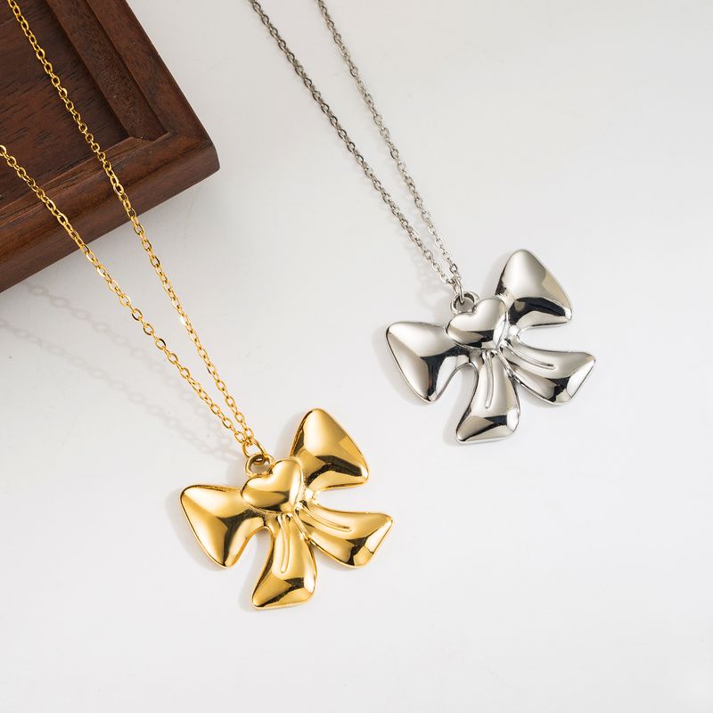 French Style Sweet Bow Knot Stainless Steel Plating 18k Gold Plated Pendant Necklace