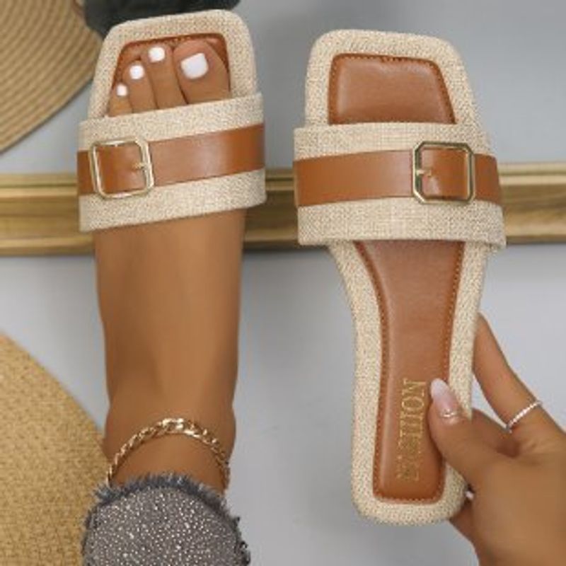 Femmes Décontractée Bloc De Couleur Bout Ouvert Mode Sandales