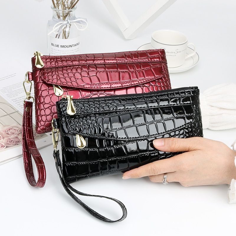 Black Pu Leather Solid Color Square Clutches