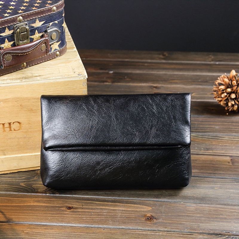 Men's Solid Color Pu Leather Magnetic Buckle Clutch Bag
