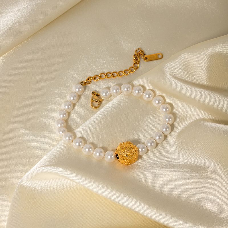 Bijoux En Gros Style IG Fleur Acier Inoxydable 304 Perle Artificielle Acier Au Titane Plaqué Or 18K Bracelets