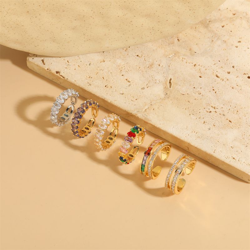 Wholesale Glam Shiny Geometric Copper Plating Inlay Zircon Open Rings