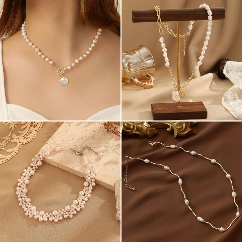 Elegant Round Freshwater Pearl Copper Beaded Necklace