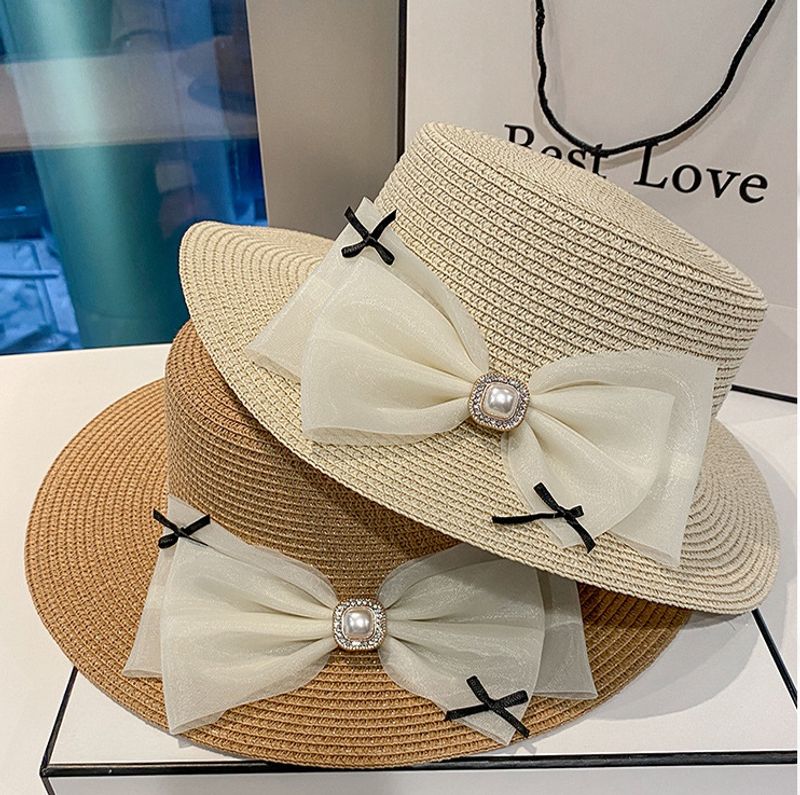 Women's Sweet Pastoral Bow Knot Big Eaves Straw Hat
