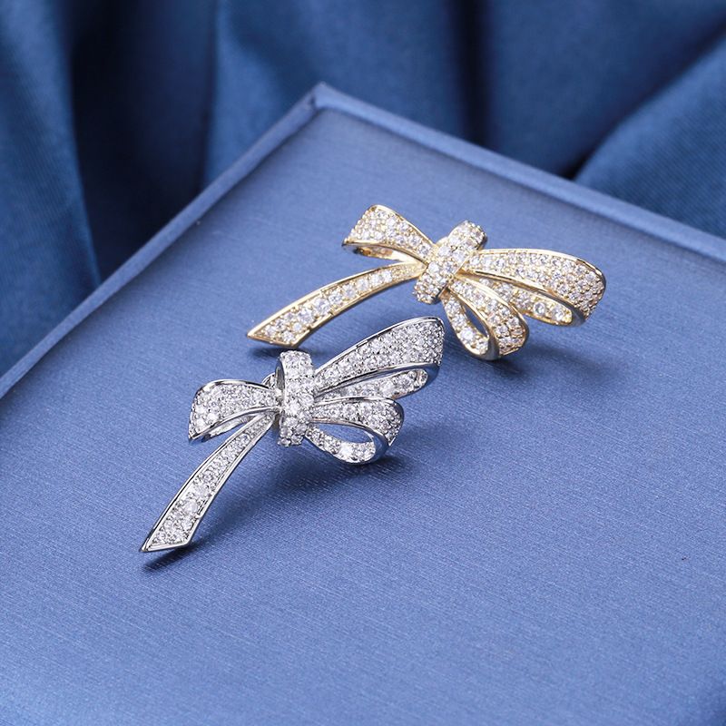 Elegant Simple Style Bow Knot Copper Plating Inlay Zircon Women's Brooches