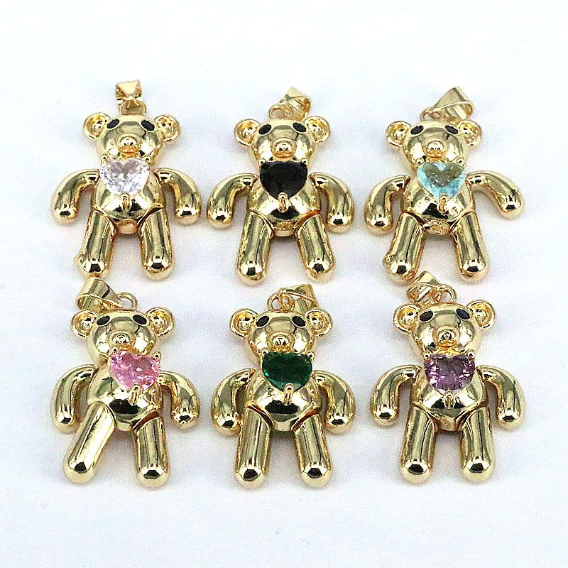 1 Piece Cute Bear Alloy Plating Inlay Pendant Jewelry Accessories