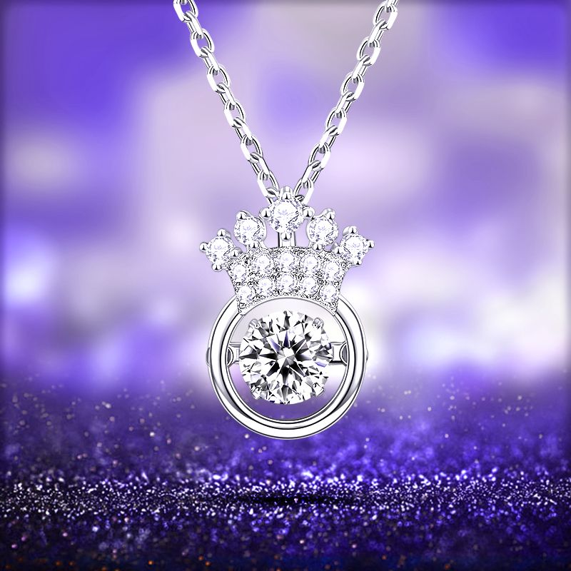 Sterling Silver Elegant Queen Crown Gra Plating Inlay Moissanite Pendant Necklace
