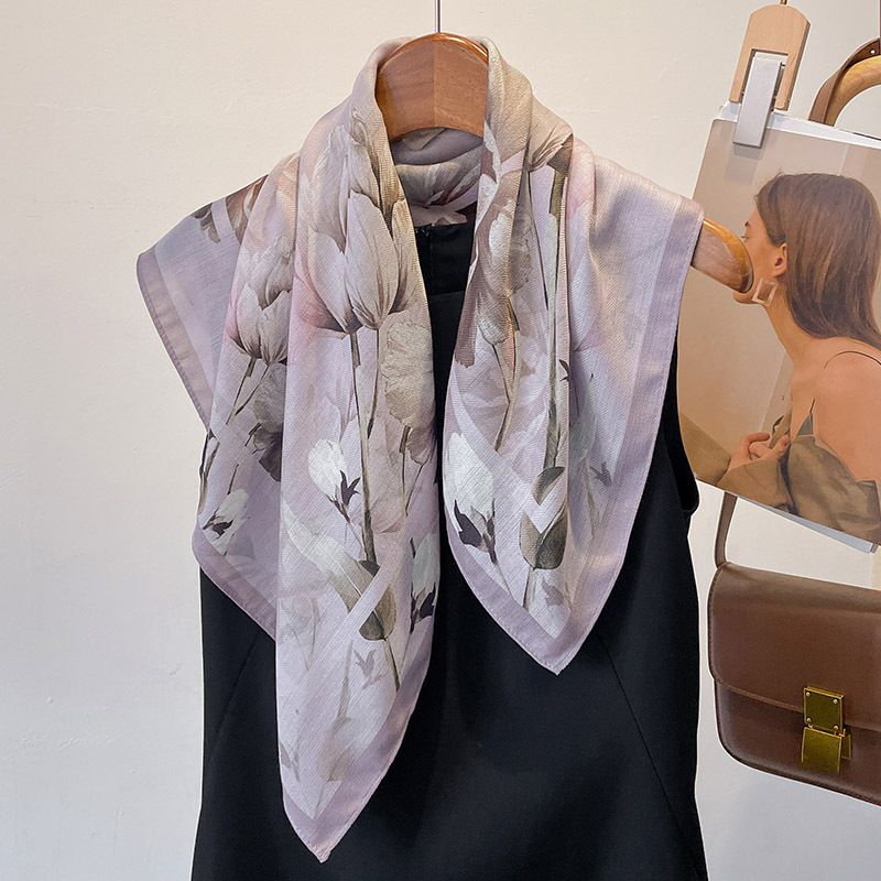 Women's Simple Style Flower Polyester Silk Scarf