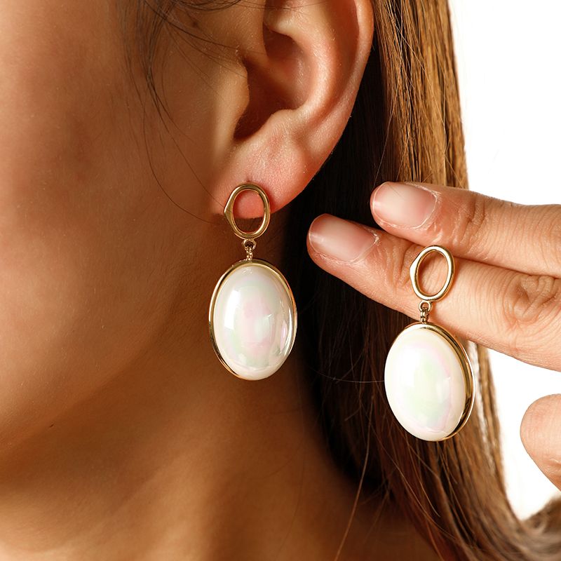 1 Pair Simple Style Oval Plating Inlay 304 Stainless Steel Artificial Pearls 14K Gold Plated Drop Earrings