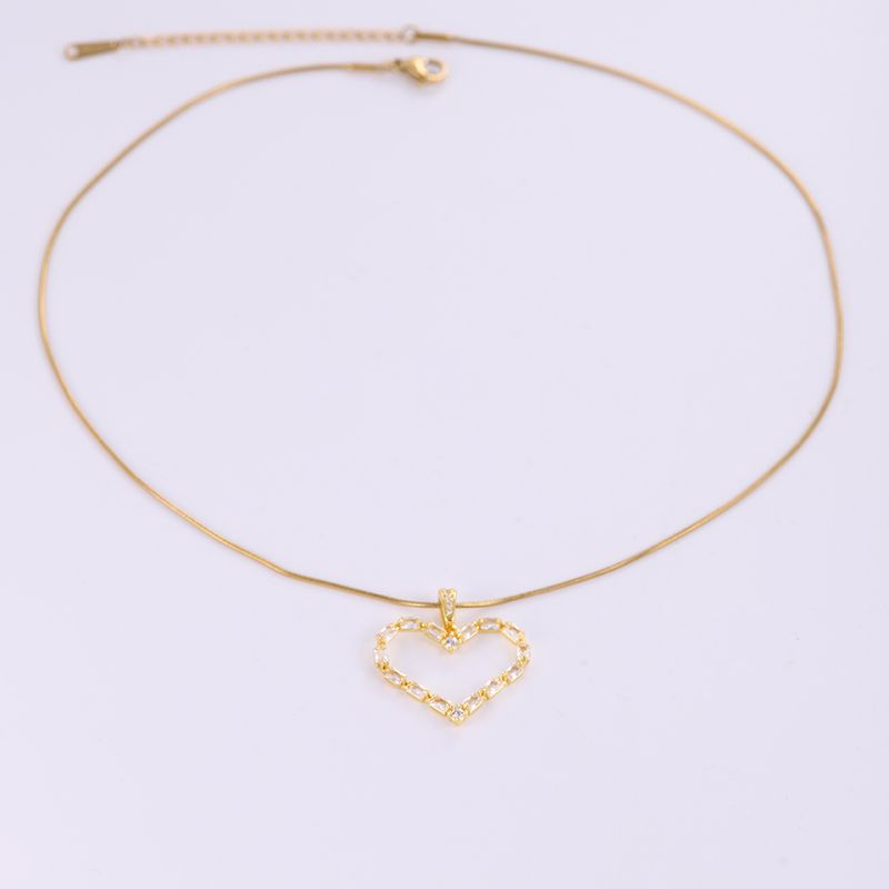 IG Style Heart Shape Artificial Gemstones Copper Inlay Zircon 18K Gold Plated Women's Pendant Necklace