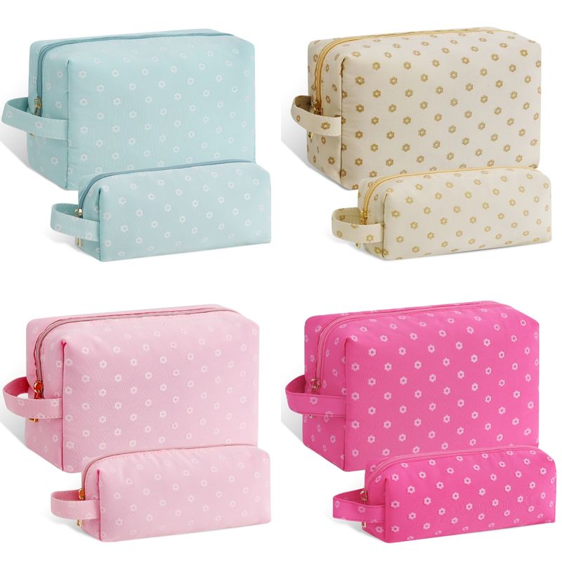 Basic Ditsy Floral Lattice Cotton Flowers Square Makeup Bags