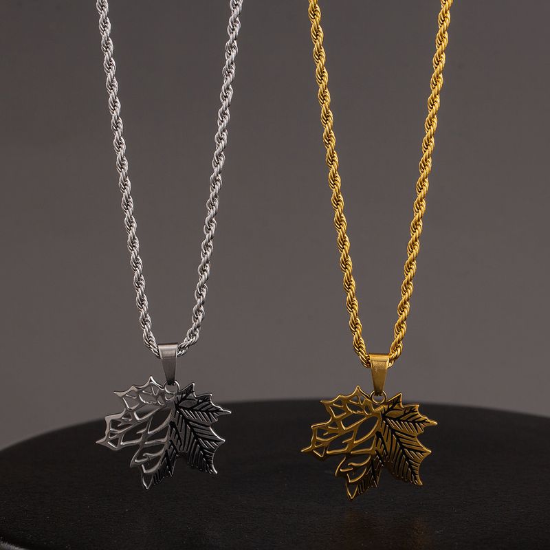 Stainless Steel Basic Maple Leaf Plating Pendant Necklace