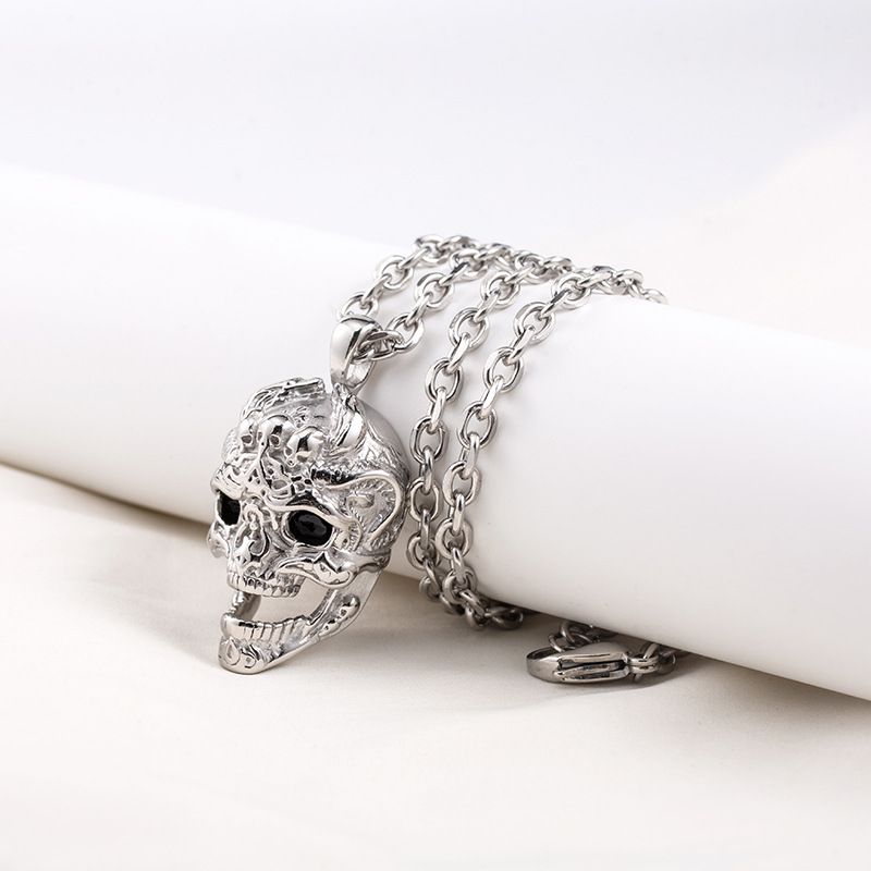 Titanium Steel Hip-Hop Geometric Skull Plating Pendant Necklace