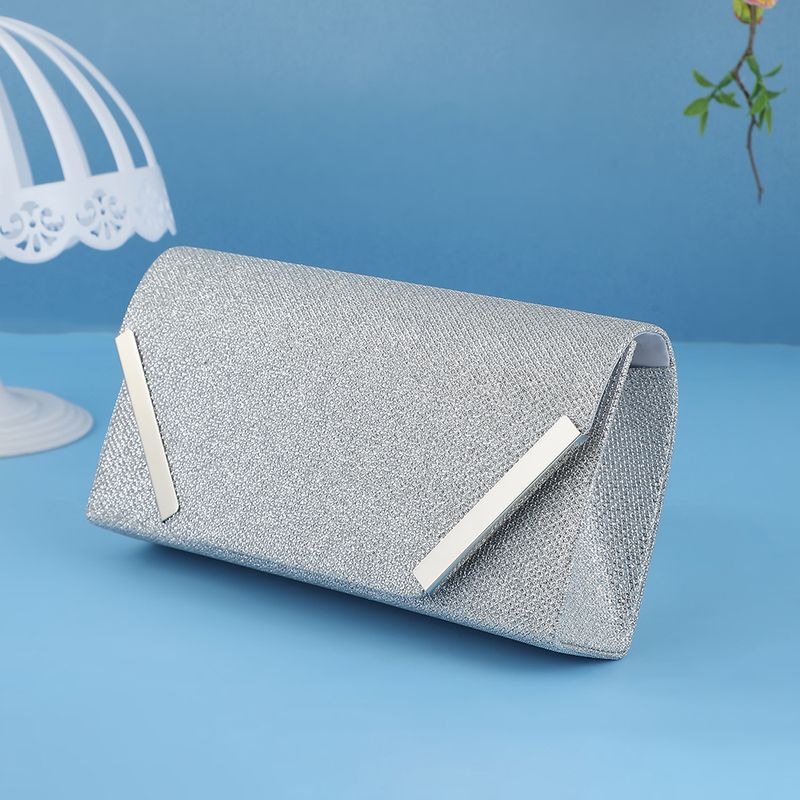 Silver Nylon Solid Color Square Evening Bags