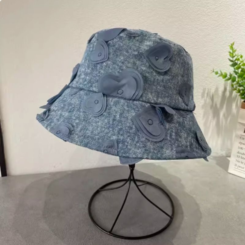Women's Cute Sweet Color Block Embroidery Flat Eaves Bucket Hat