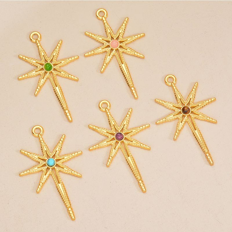 5 Pcs/package Simple Style Star Stainless Steel Plating Inlay Pendant Jewelry Accessories