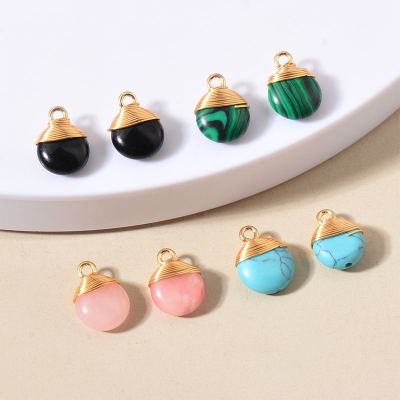 5 Pcs/package Simple Style Round Natural Stone Plating Pendant Jewelry Accessories