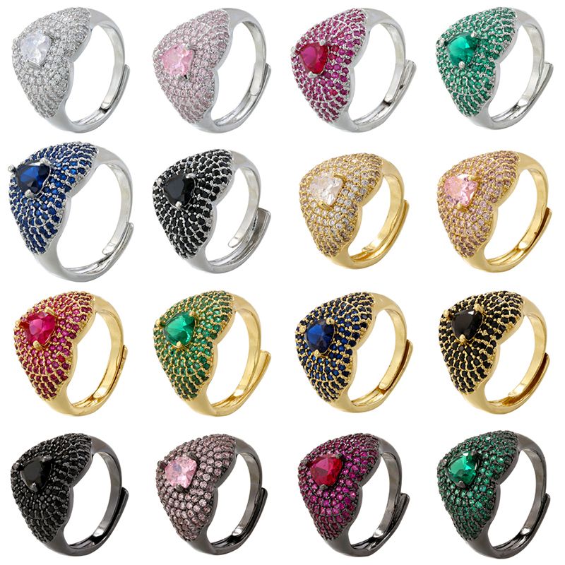 Wholesale Vintage Style Heart Shape Copper Plating Inlay Zircon Open Rings