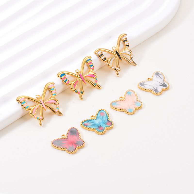 A Pack Of 3 Simple Style Butterfly Stainless Steel Enamel Pendant Jewelry Accessories