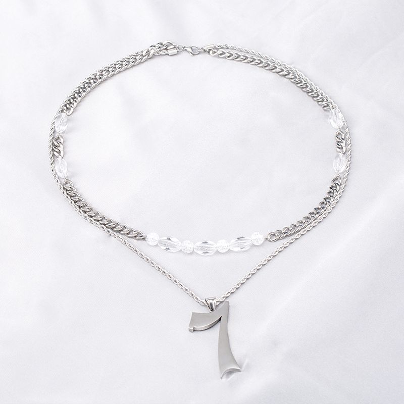 Hip-Hop Number 304 Stainless Steel Arylic Polishing Plating Men's Double Layer Necklaces