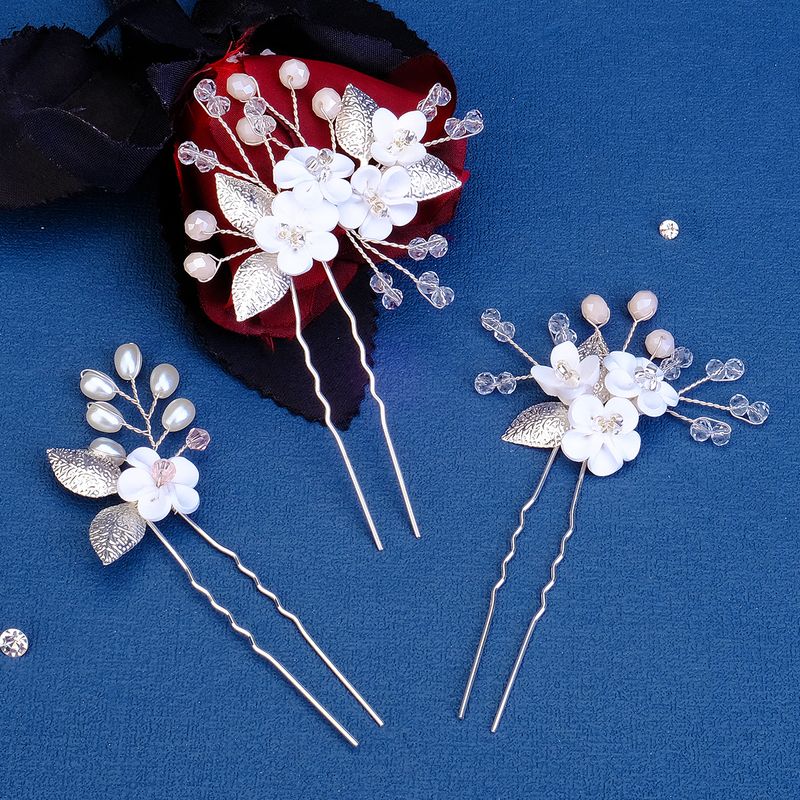 Women's Sweet Flower Artificial Crystal Artificial Pearl Soft Clay Handmade Hairpin