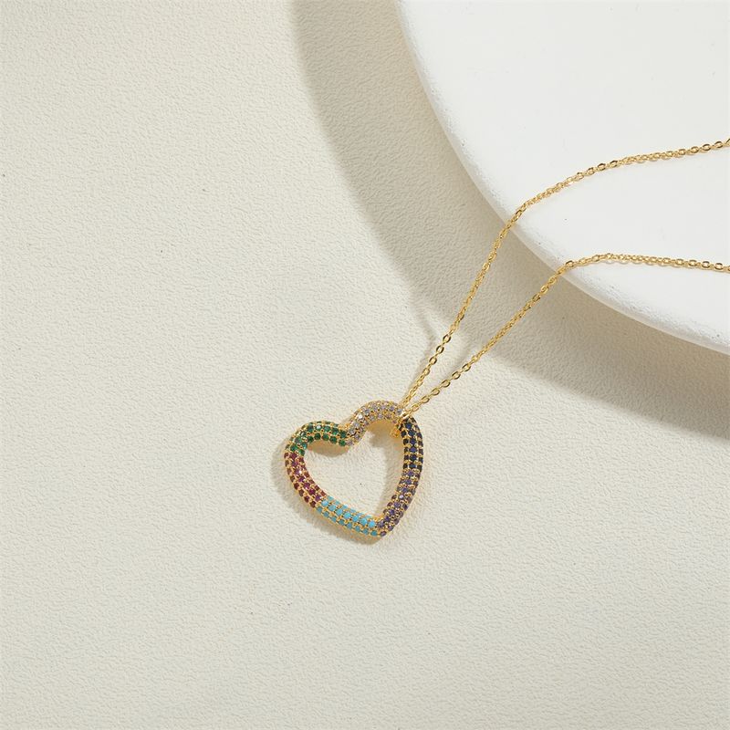 Copper 14K Gold Plated White Gold Plated Vintage Style Heart Shape Inlay Zircon Pendant Necklace