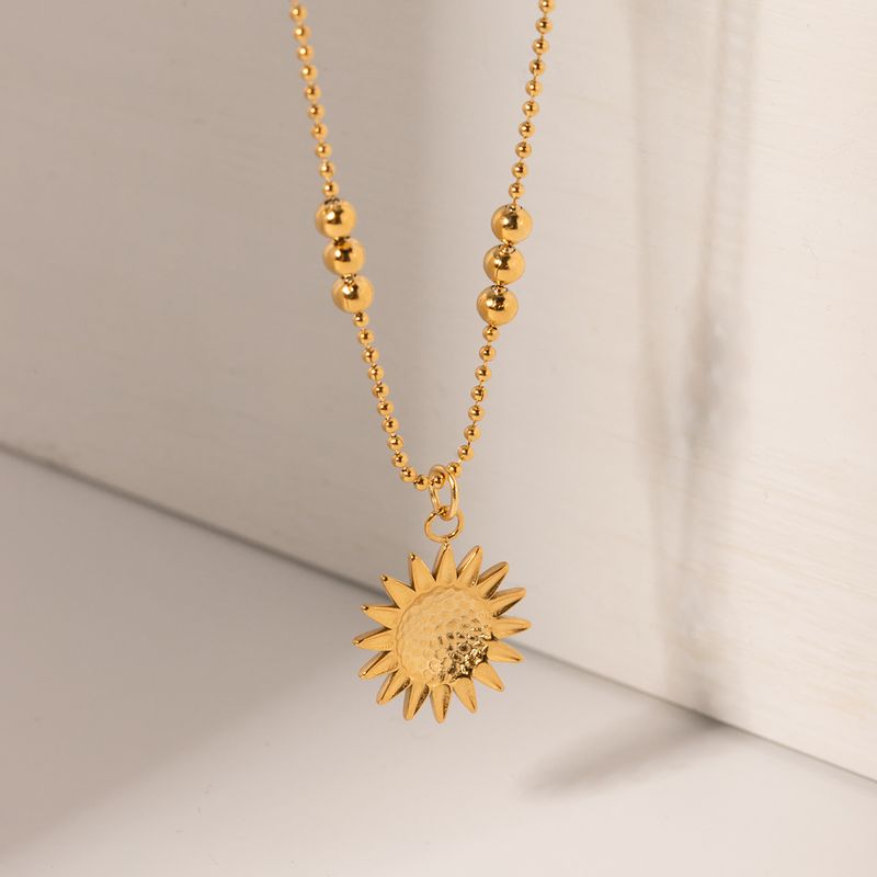 Stainless Steel IG Style Simple Style Sunflower Plating Pendant Necklace