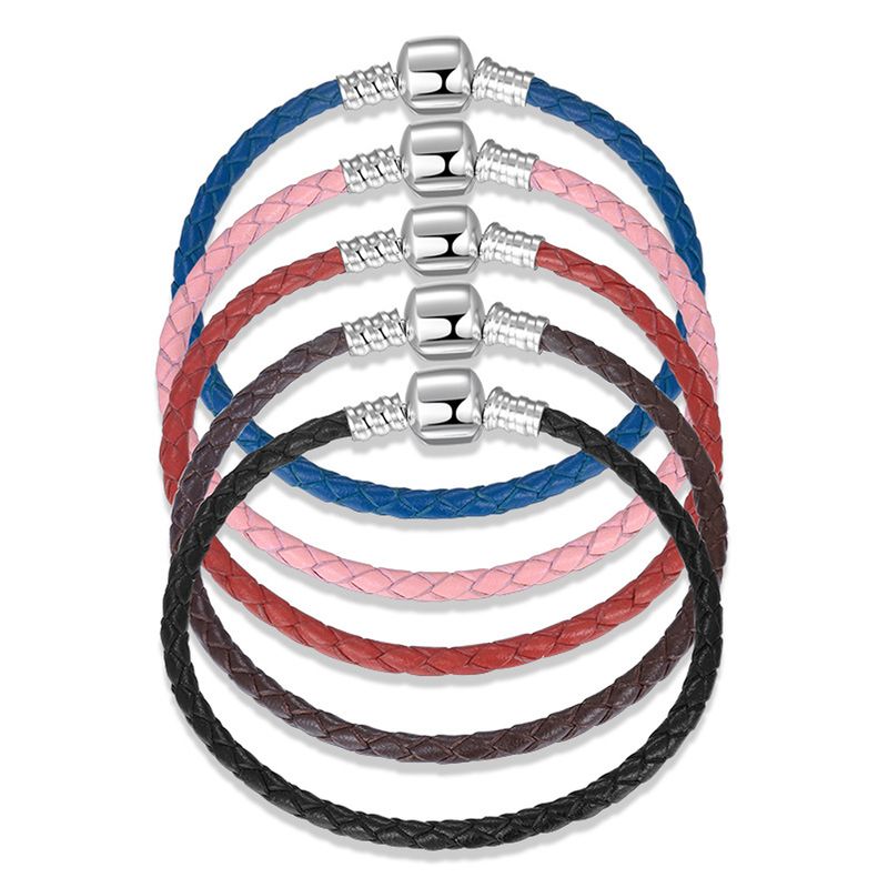 Casual Classic Style Solid Color Pu Leather Sterling Silver Braid Women's Bracelets