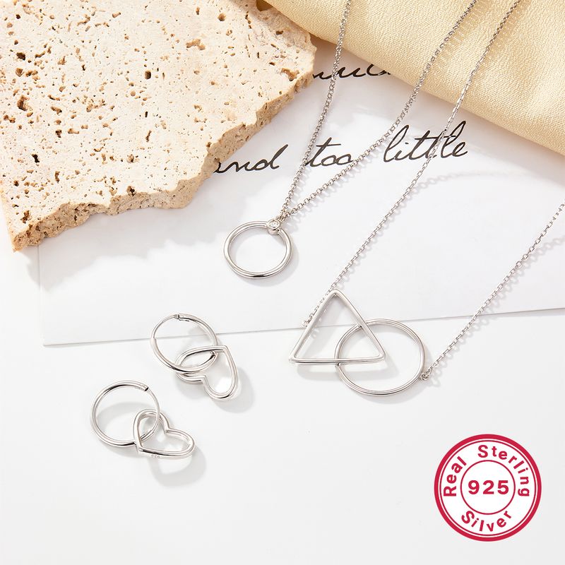 Sterling Silver French Style Triangle Circle Heart Shape Plating Jewelry Set