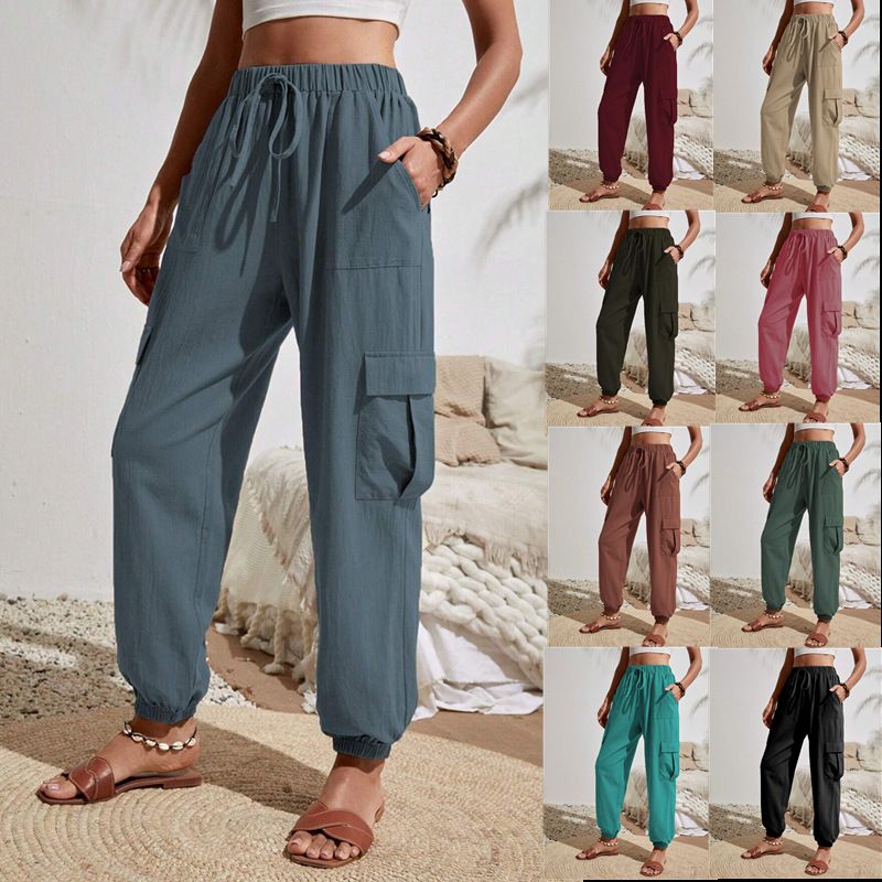 Femmes Du Quotidien Style Vintage Vêtement De Rue Couleur Unie Toute La Longueur Pantalons Décontractés Pantalon Cargo