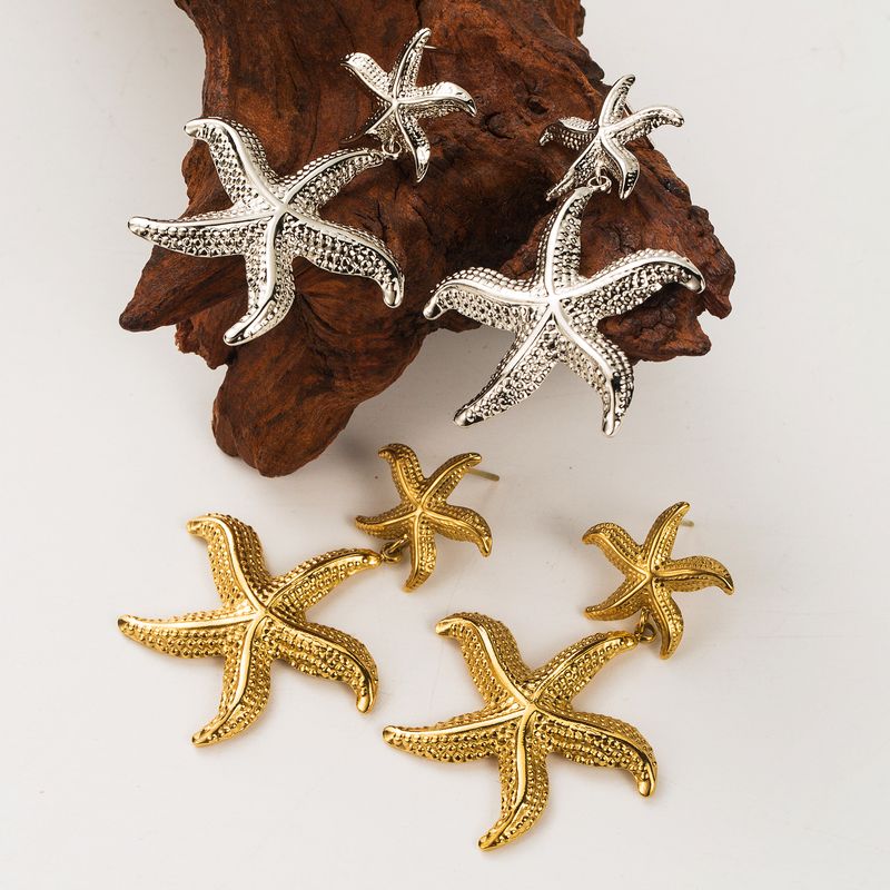1 Pair Vacation Beach Starfish Stainless Steel 18k Gold Plated Ear Studs