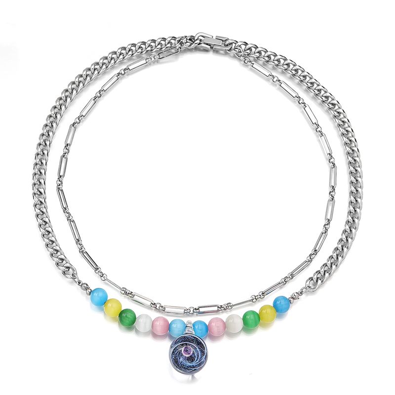 304 Stainless Steel Classic Style Beaded Round Color Block Necklace