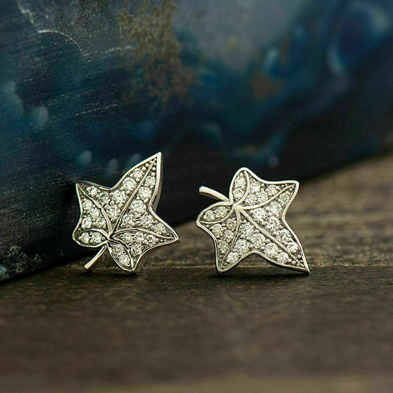 1 Pair Simple Style Maple Leaf Plating Inlay Copper Zircon Ear Studs