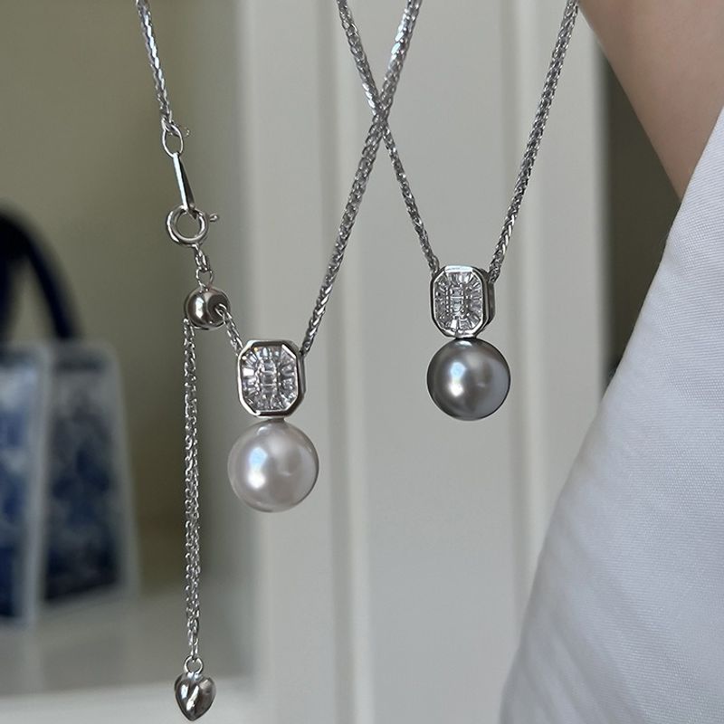Sterling Silver Elegant Geometric Pearl Pendant Necklace
