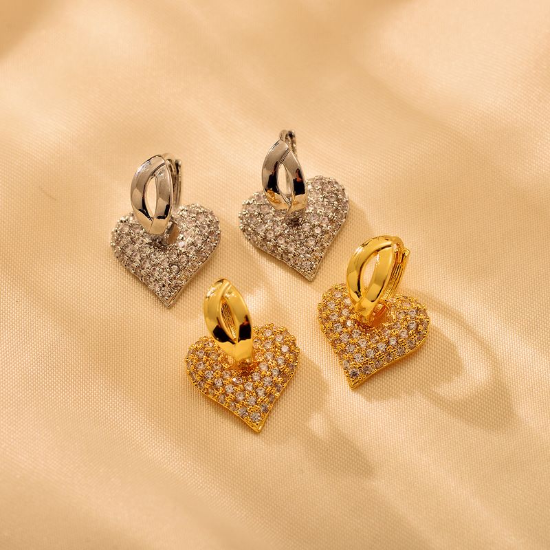 1 Paar Elegant Luxuriös Herzform Inlay Kupfer Zirkon 18 Karat Vergoldet Tropfenohrringe