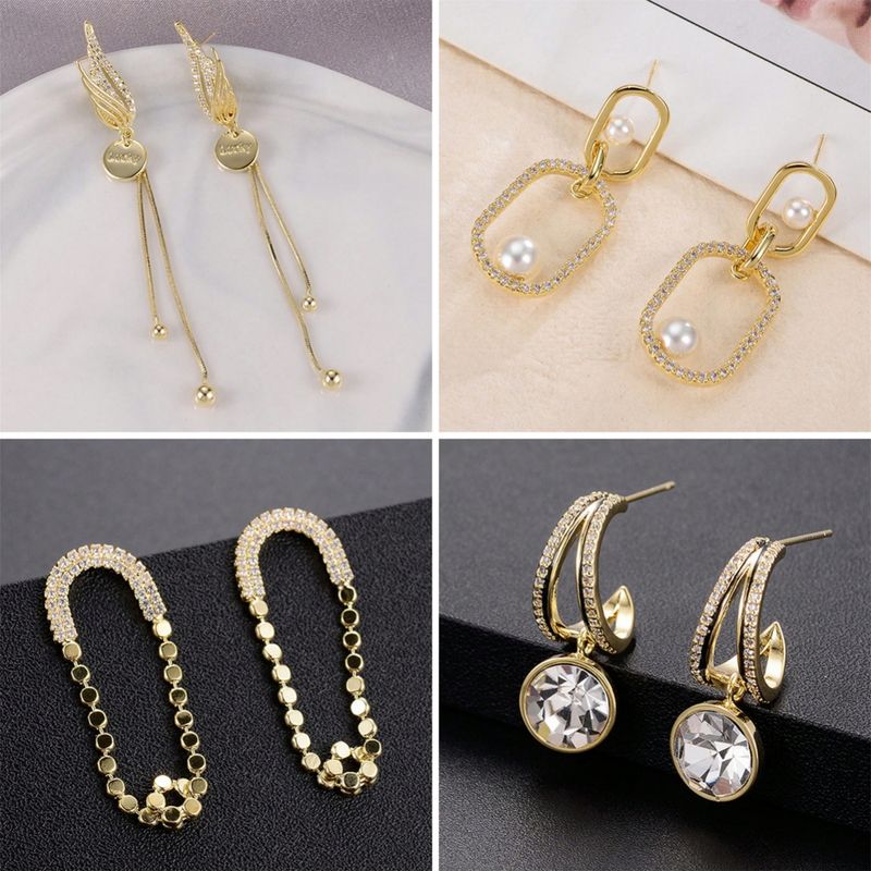 1 Pair Vacation Shiny Round Plating Inlay Copper Pearl Zircon Drop Earrings