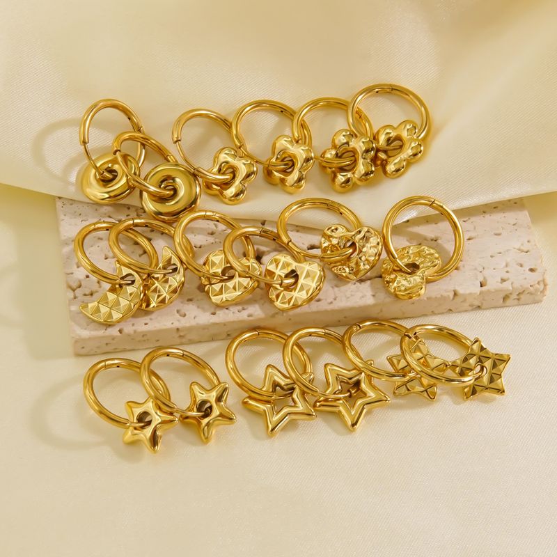 1 Pair IG Style Y2K Simple Style Star Heart Shape Flower Plating 304 Stainless Steel 14K Gold Plated Earrings