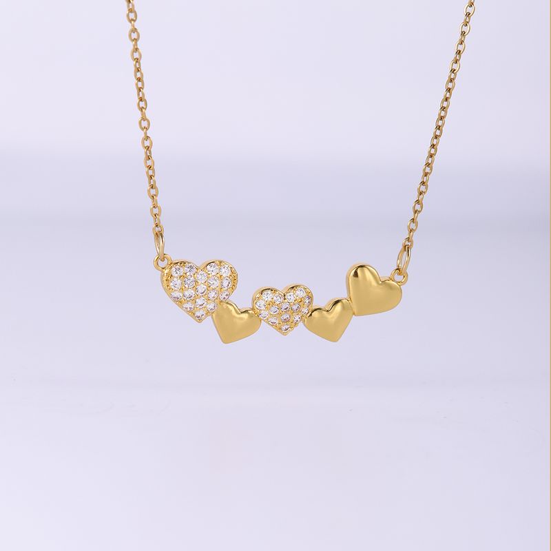 Wholesale Elegant Heart Shape 304 Stainless Steel Plating Inlay 18K Gold Plated Zircon Pendant Necklace
