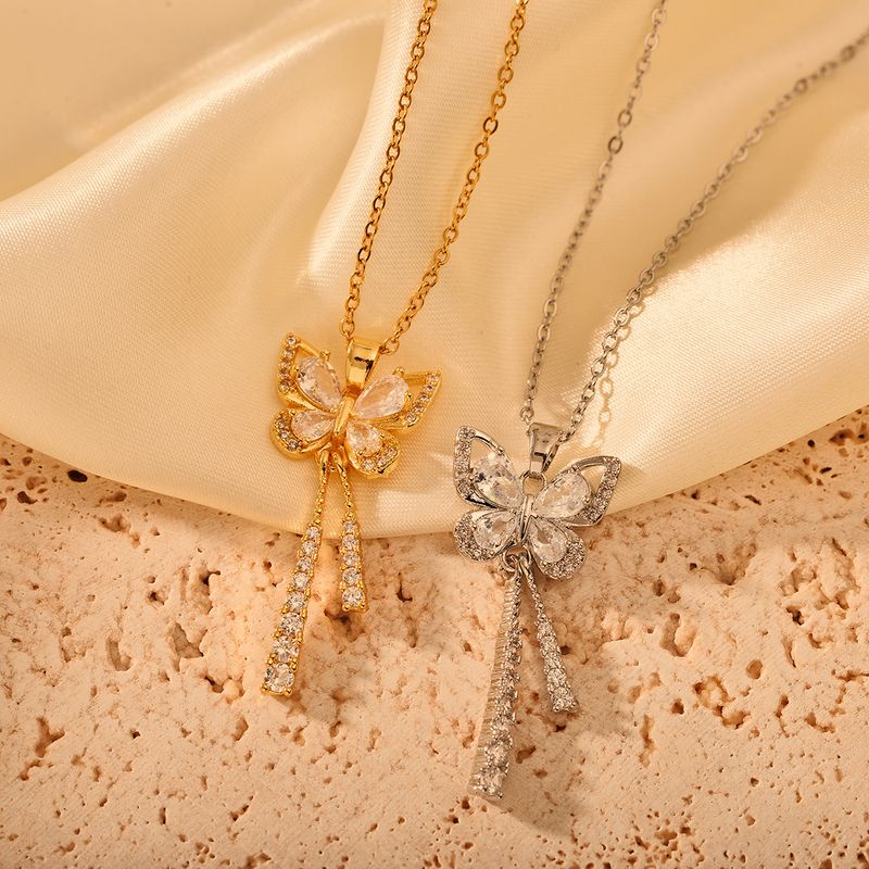 Copper Elegant Simple Style Butterfly Tassel Pendant Necklace