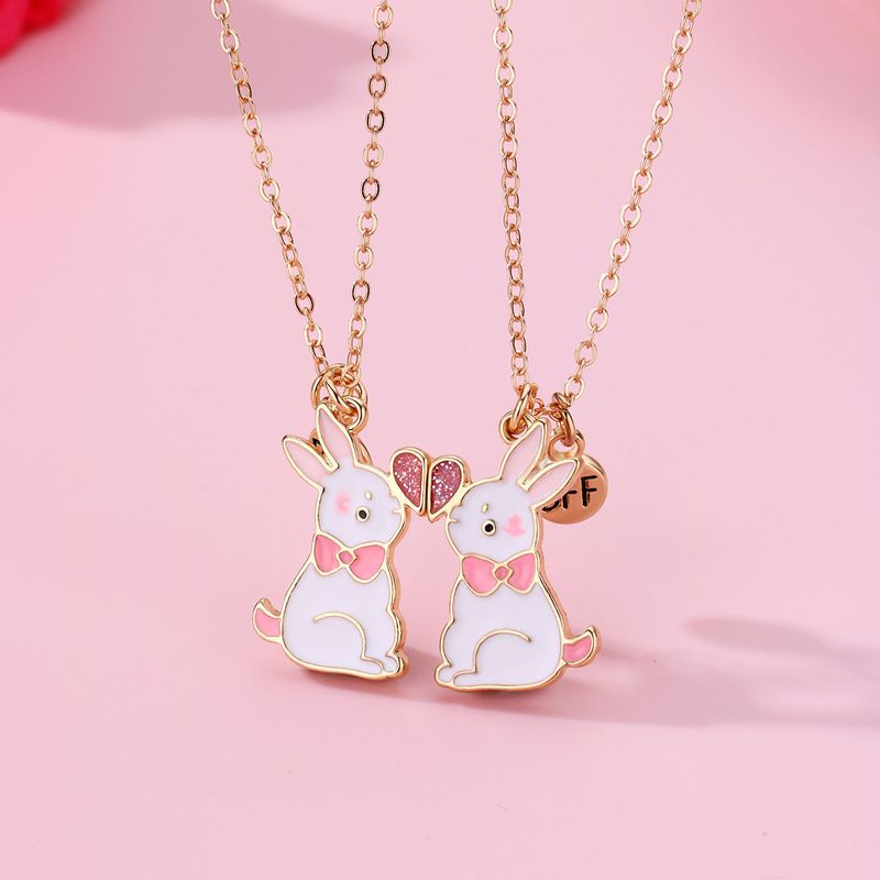 Cute Simple Style Rabbit Heart Shape Alloy Enamel Easter Kid'S Pendant Necklace