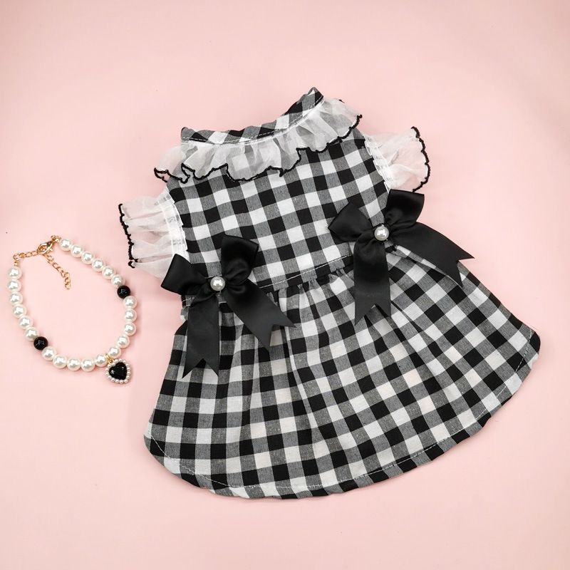 Sweet Polyester Plaid Pet Clothing