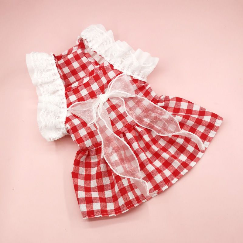 Sweet Polyester Cotton Plaid Pet Clothing