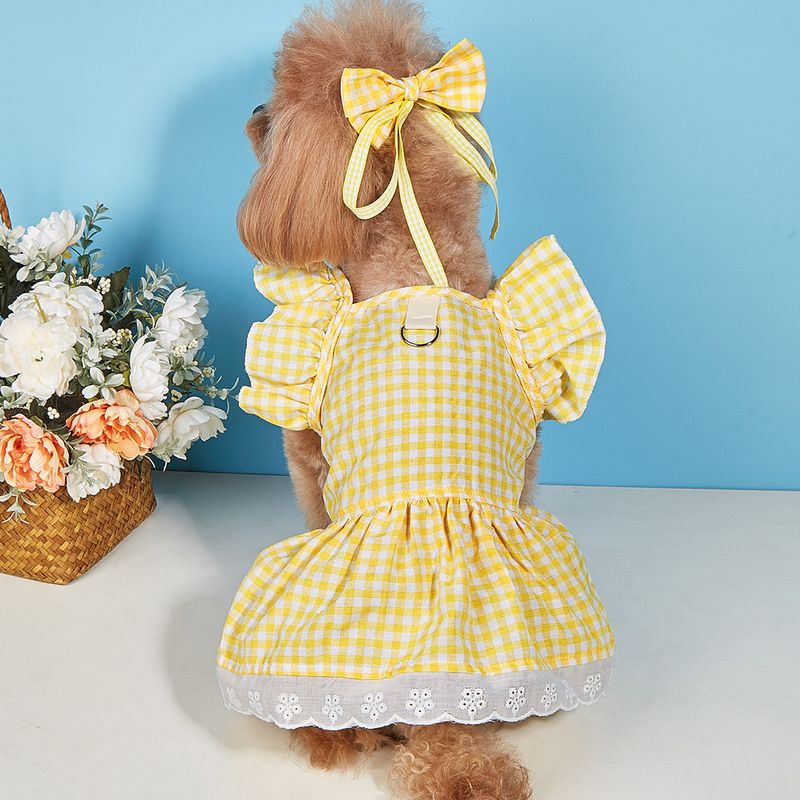 Sweet Cotton Plaid Bow Knot Pet Clothing