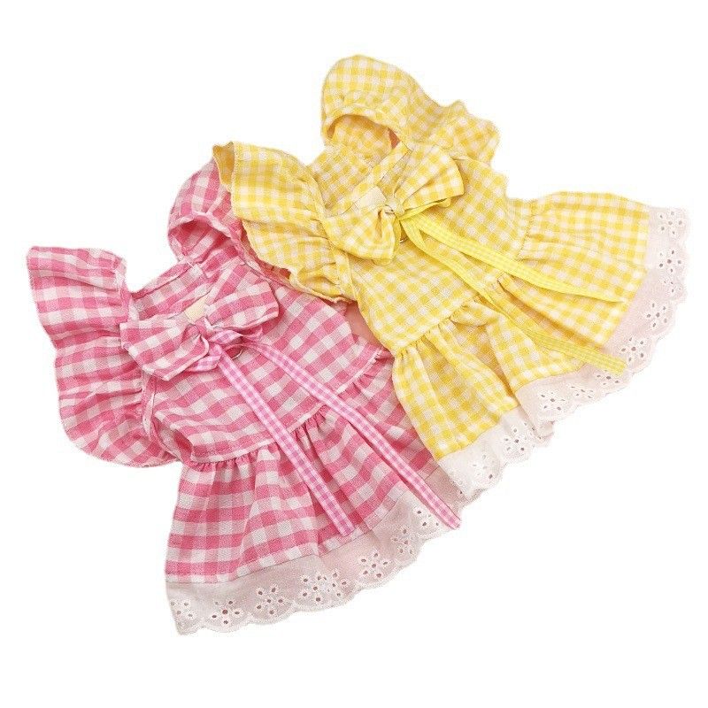Sweet Polyester Cotton Lattice Bow Knot Pet Clothing