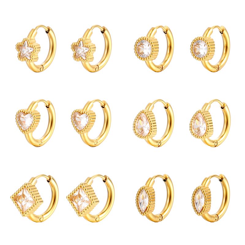 1 Pair Simple Style Geometric Plating Inlay 304 Stainless Steel Zircon 18K Gold Plated Earrings