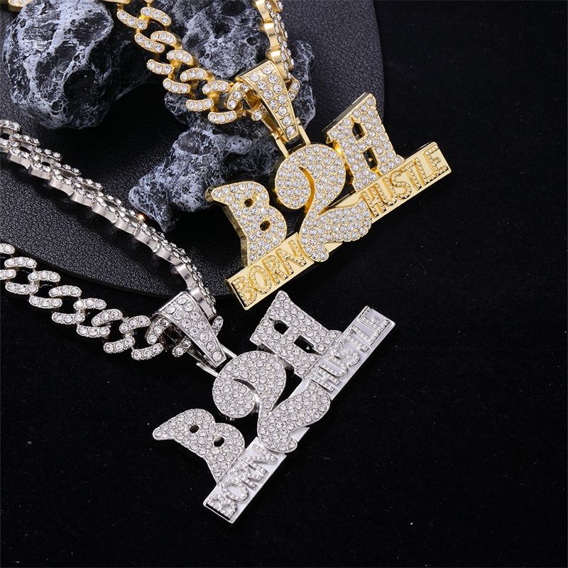 Hip Hop Letra Aleación De Zinc Enchapado Embutido Diamantes De Imitación Hombres Collar Colgante